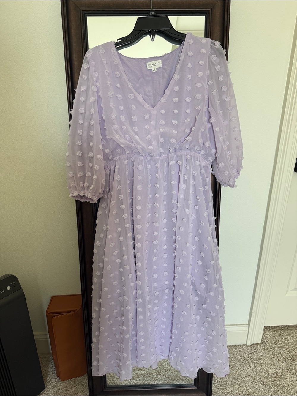 Chic Soul Lavender Midi Dress with Dotted Texture
